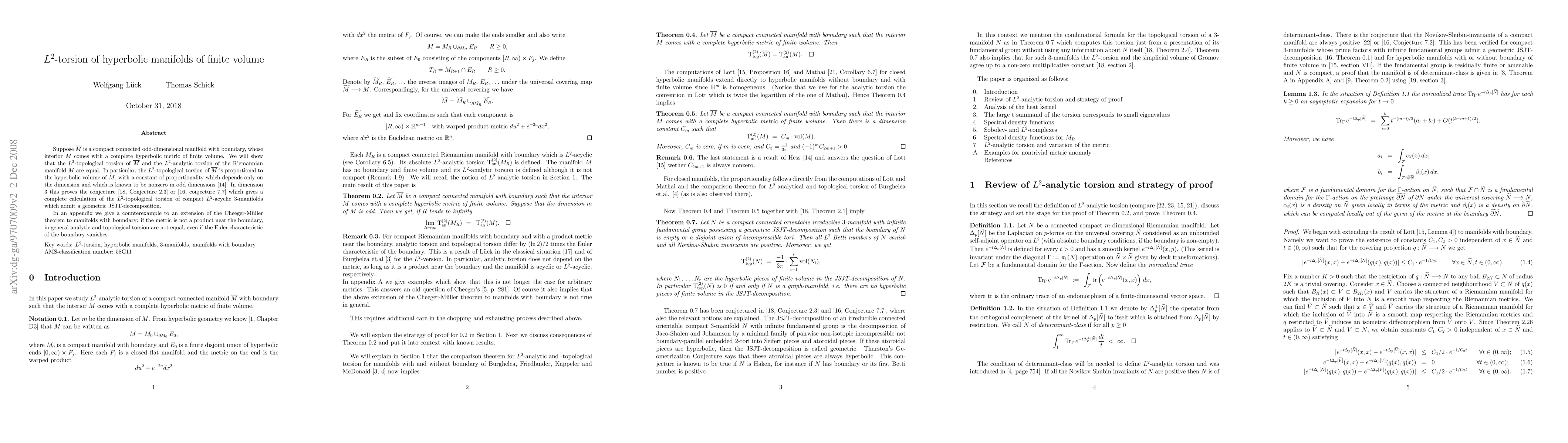 Thumbnail for L^2-torsion of hyperbolic manifolds of finite volume