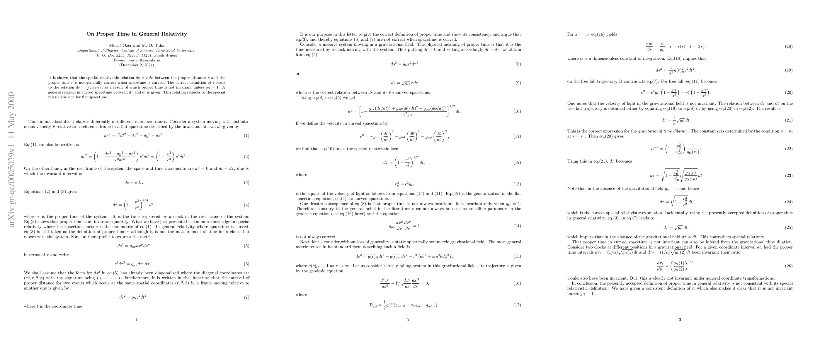Thumbnail for On Proper Time in General Relativity