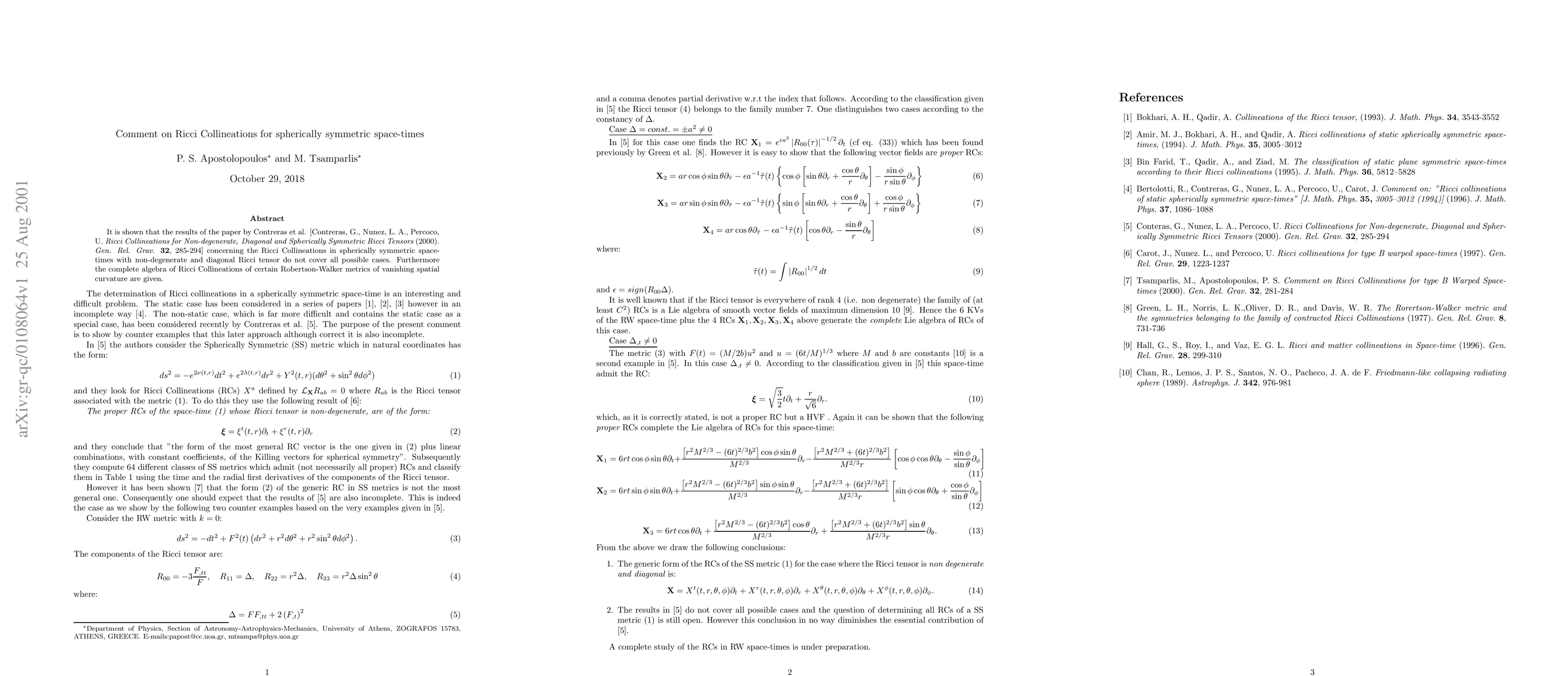Thumbnail for Comment on Ricci Collineations for spherically symmetric space-times
