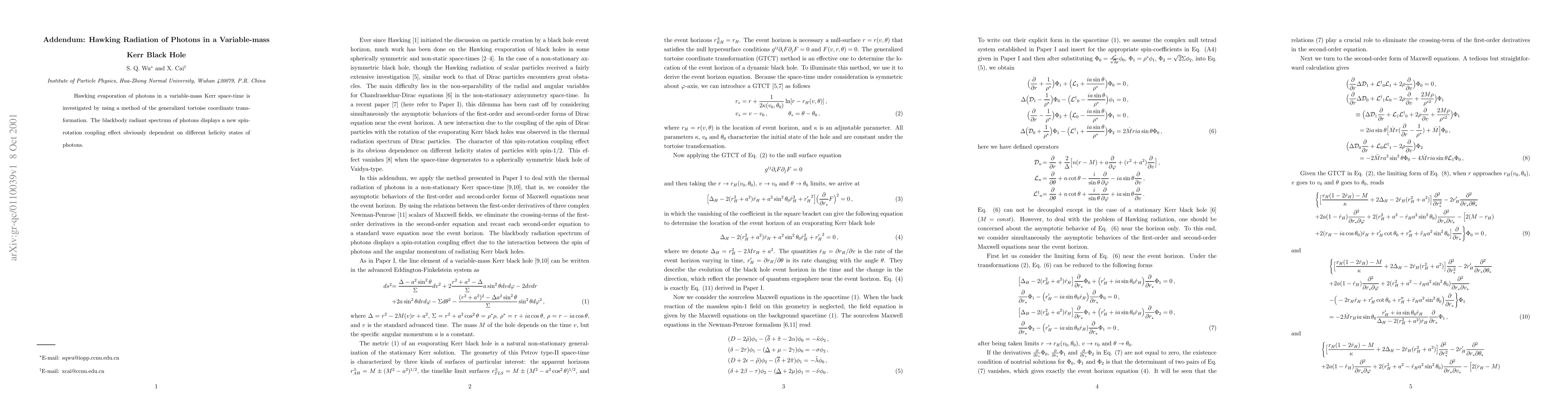 Thumbnail for Addendum: Hawking Radiation of Photons in a Variable-mass Kerr Black
  Hole