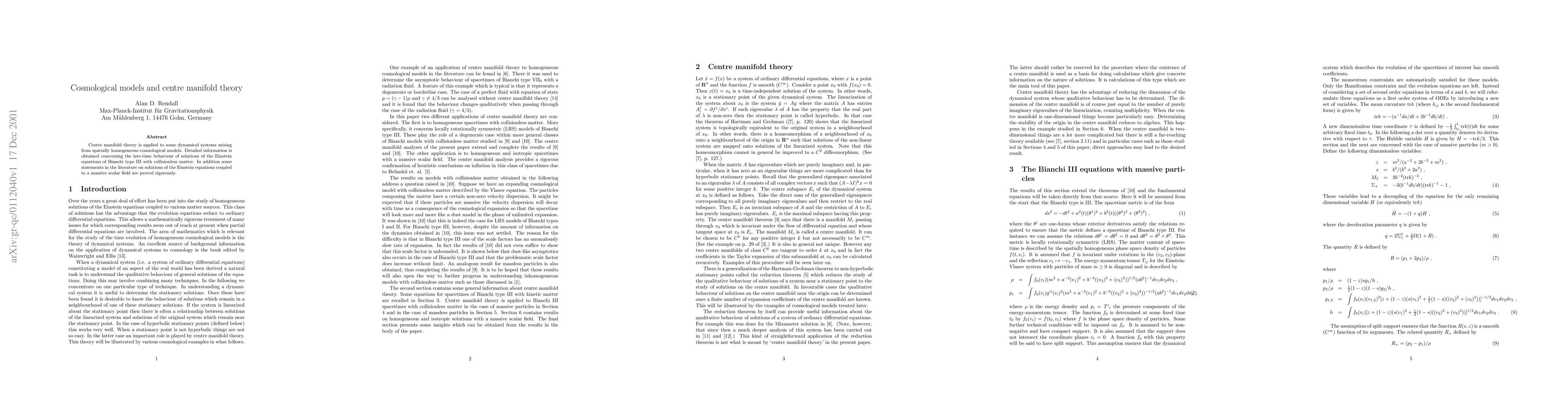 Thumbnail for Cosmological models and centre manifold theory