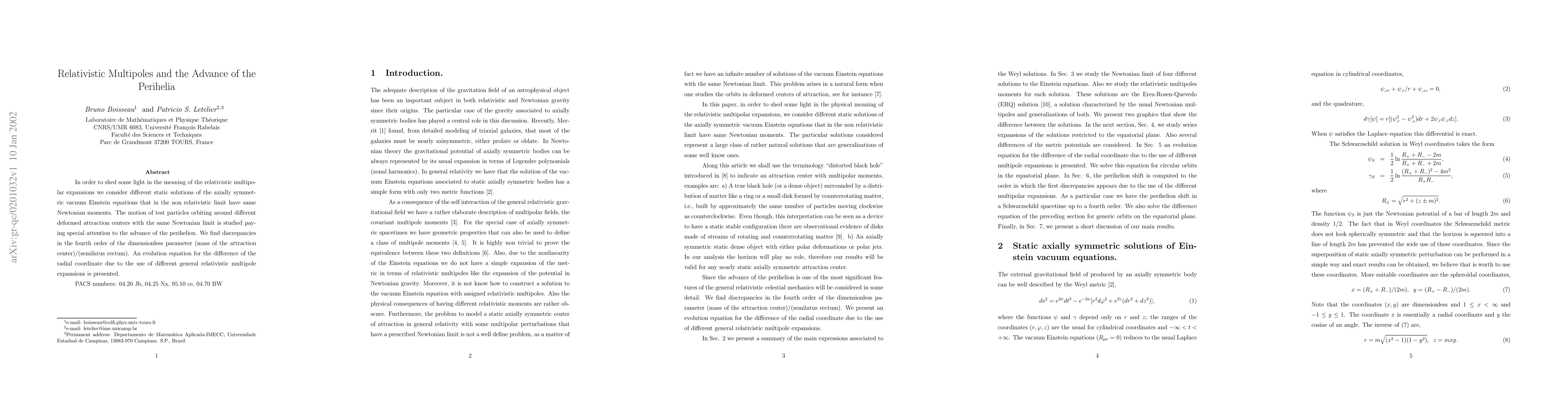 Thumbnail for Relativistic Multipoles and the Advance of the Perihelia