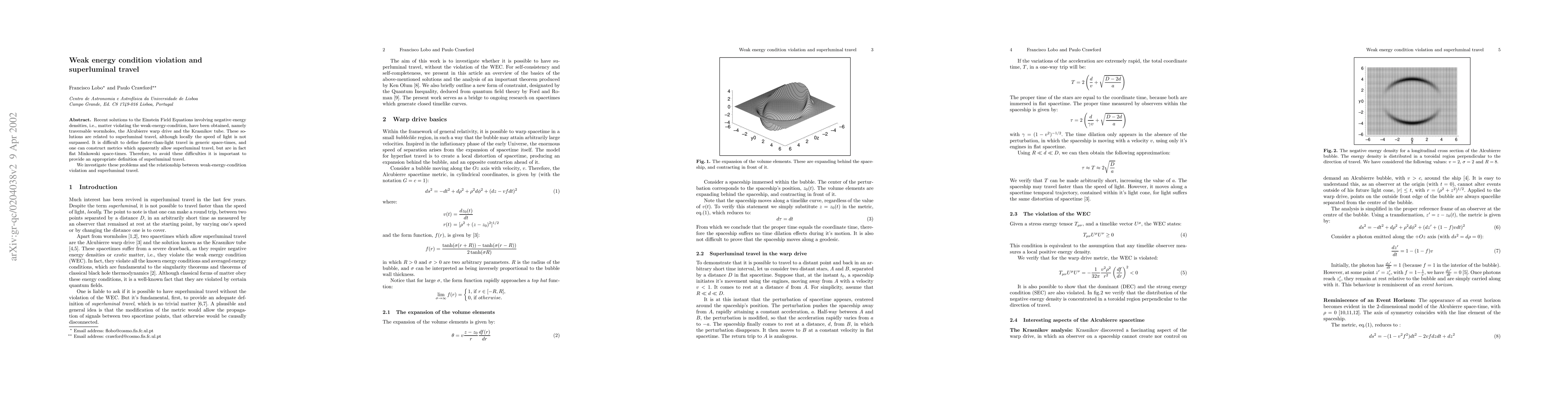Thumbnail for Weak energy condition violation and superluminal travel