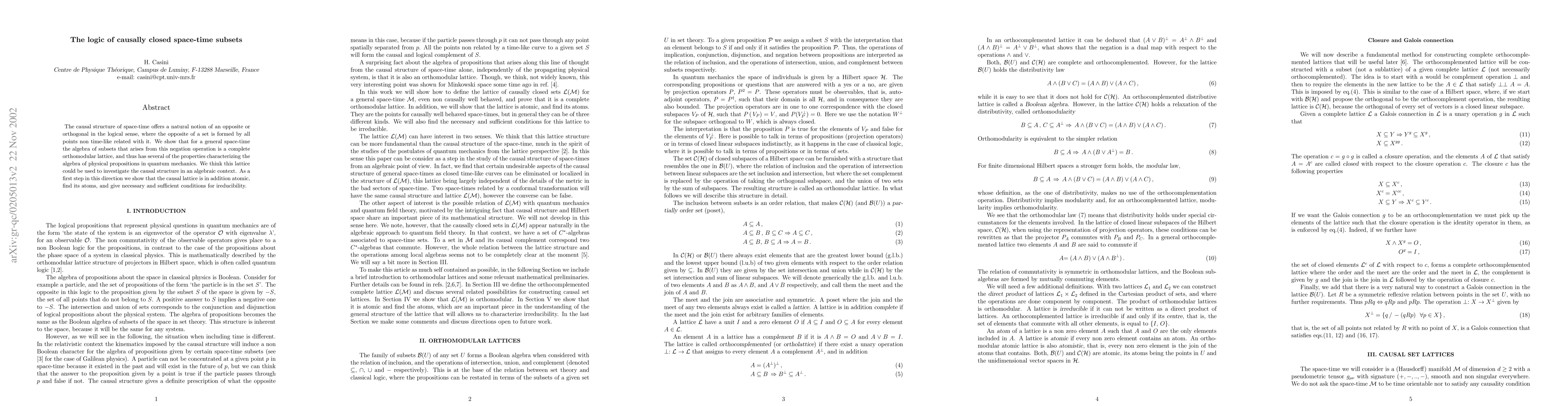 Thumbnail for The logic of causally closed spacetime subsets