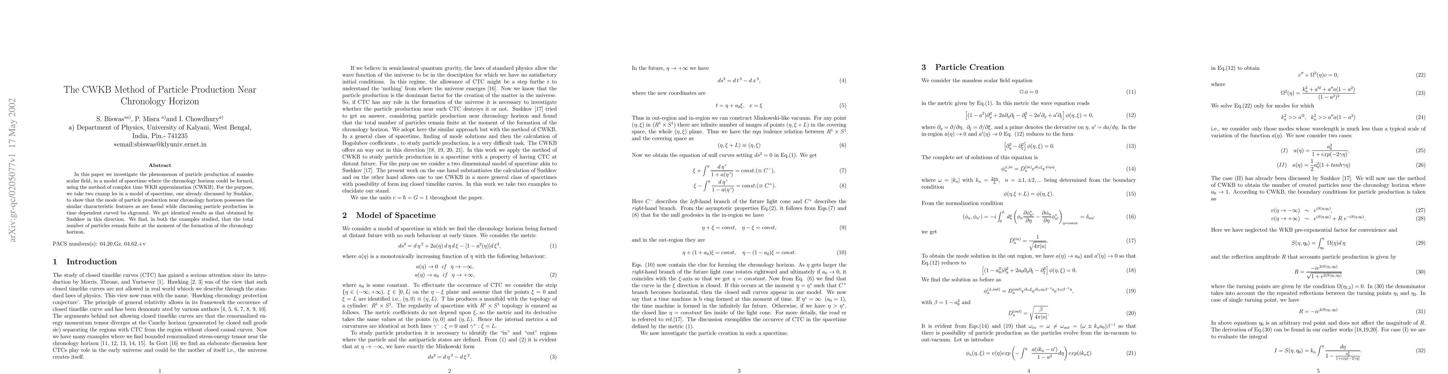 Thumbnail for The CWKB Method of Particle Production Near Chronology Horizon
