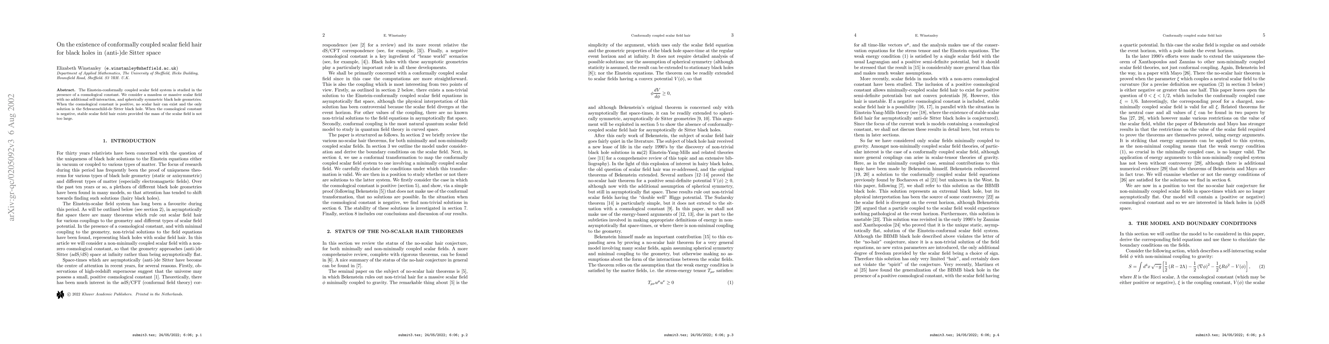 Thumbnail for On the existence of conformally coupled scalar field hair for black
  holes in (anti-)de Sitter space