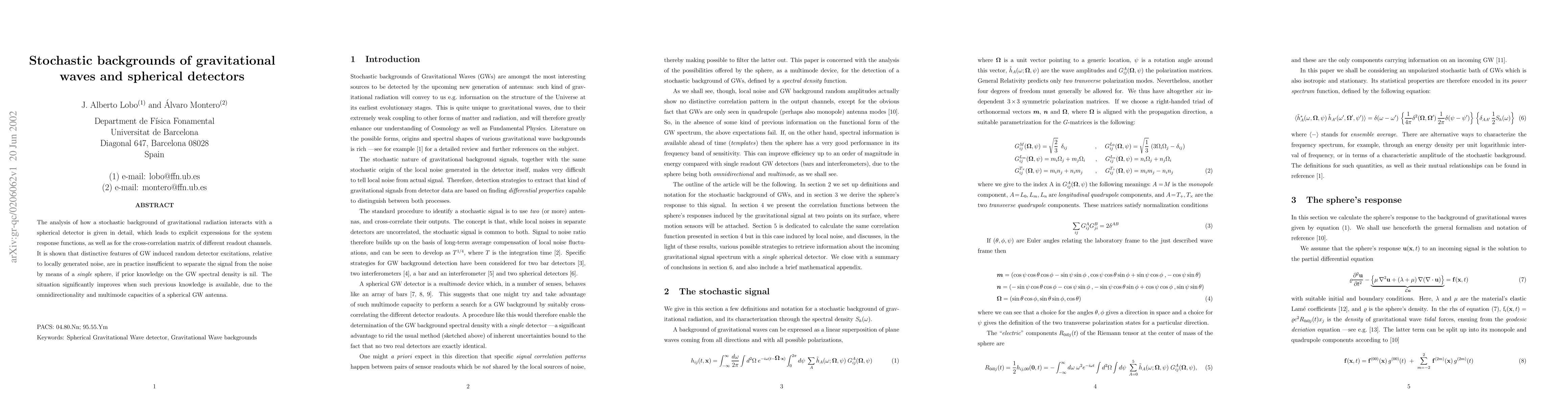Thumbnail for Stochastic backgrounds of gravitational waves and spherical detectors