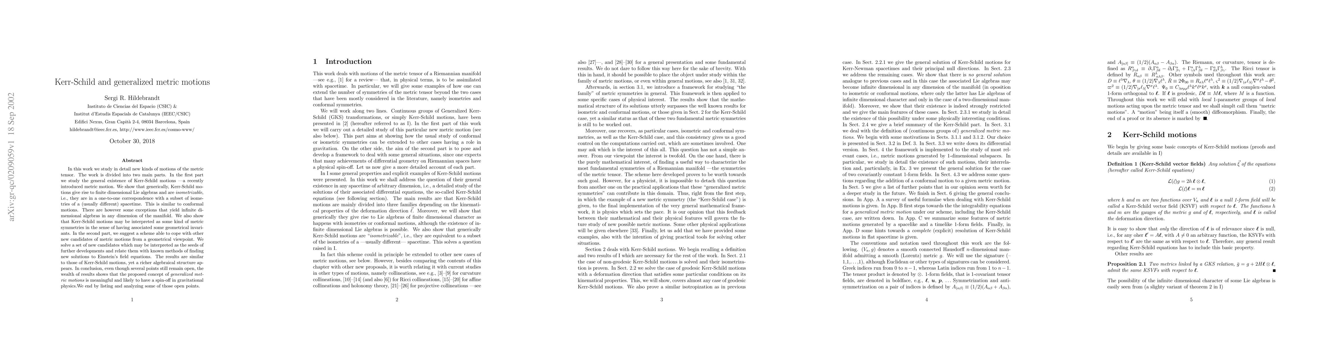 Thumbnail for Kerr-Schild and generalized metric motions