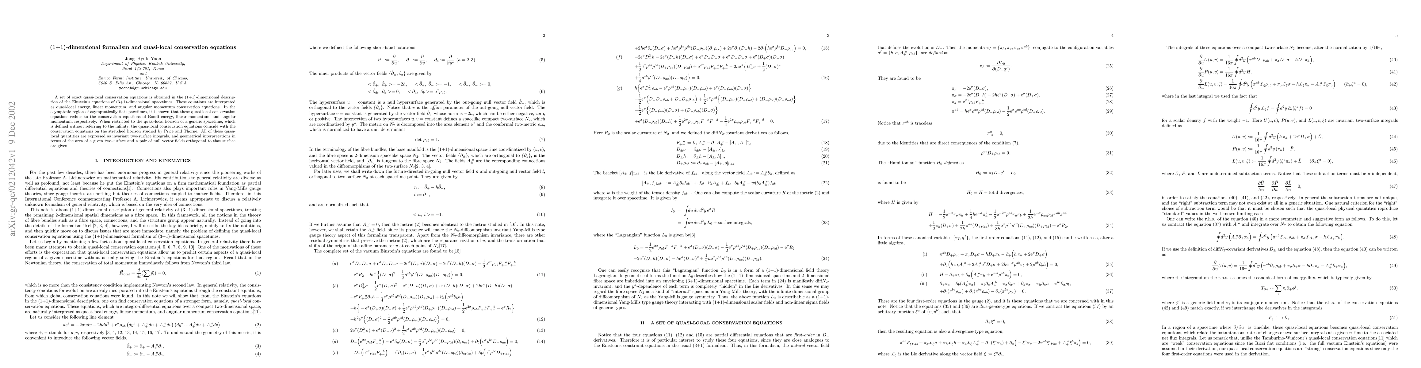 Thumbnail for (1+1)-dimensional formalism and quasi-local conservation equations