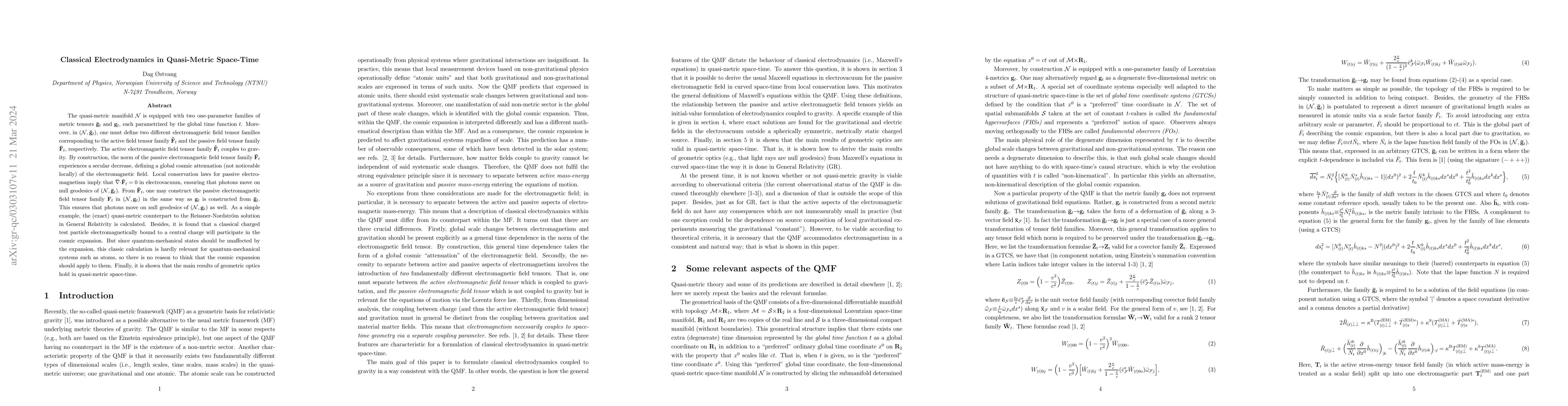 Thumbnail for Classical Electrodynamics in Quasi-Metric Space-Time