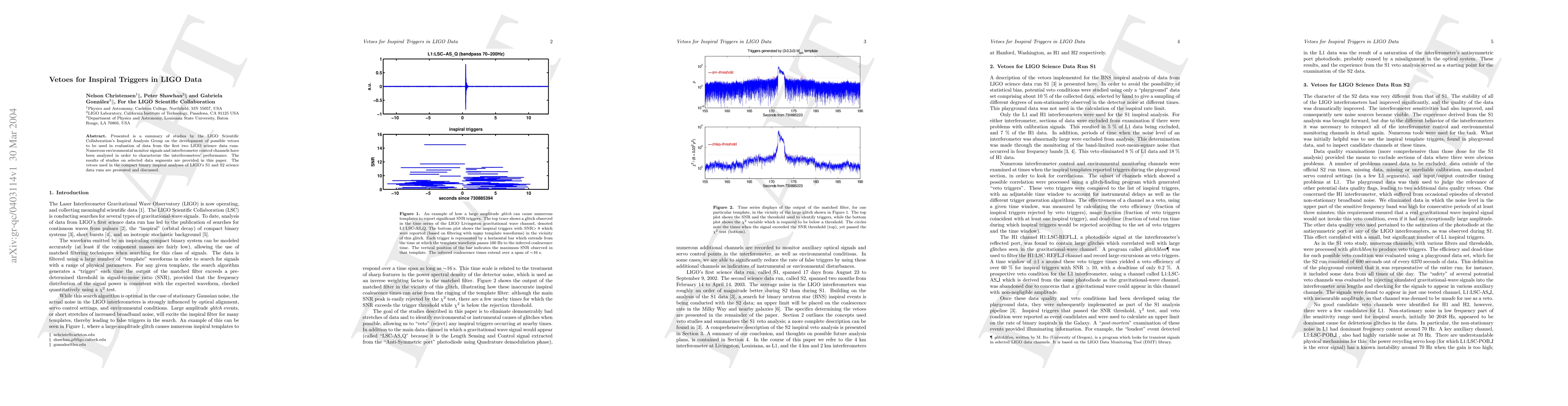 Thumbnail for Vetoes for Inspiral Triggers in LIGO Data
