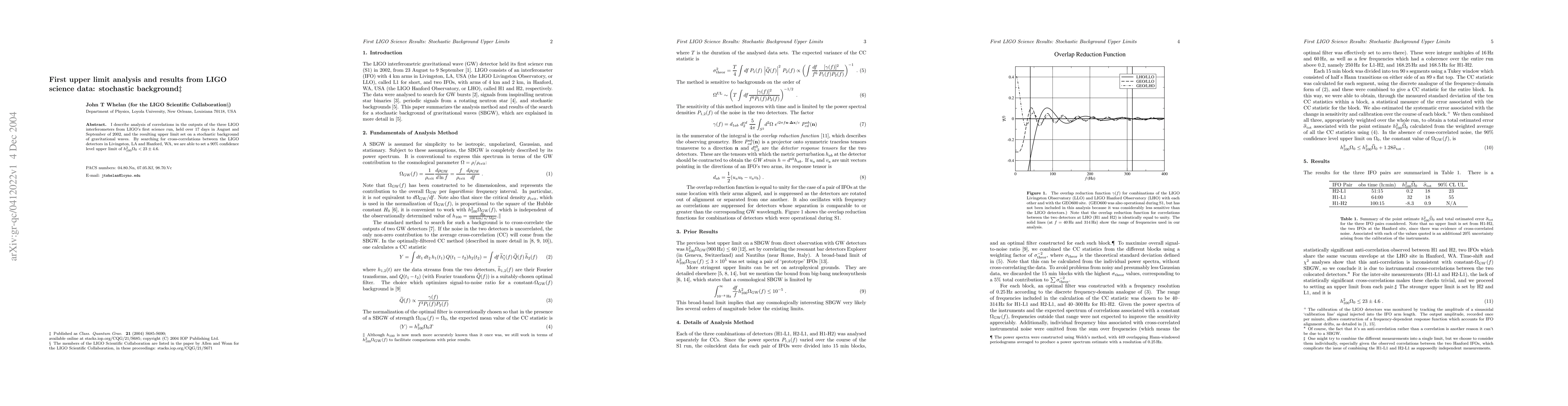 Thumbnail for First upper limit analysis and results from LIGO science data:
  stochastic background