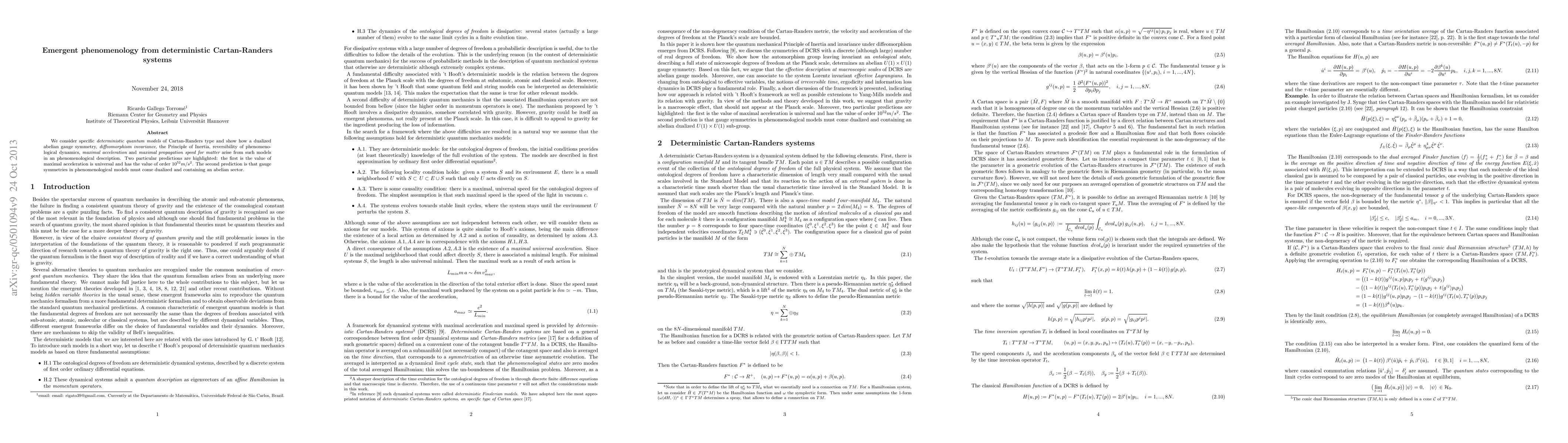 Thumbnail for Emergent phenomenology from deterministic Cartan-Randers systems