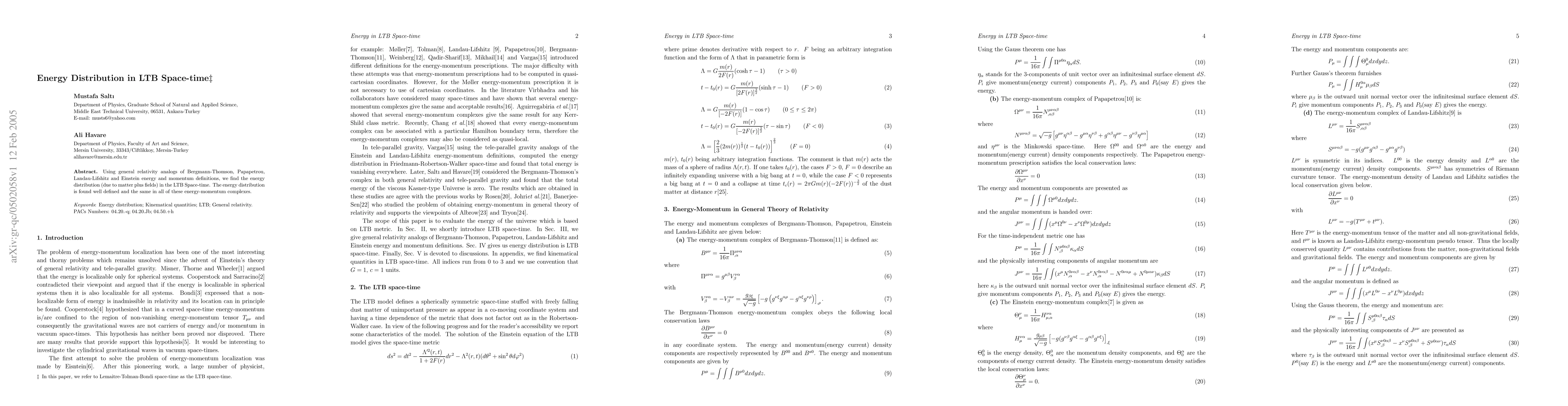 Thumbnail for Energy Distribution in LTB Space-time