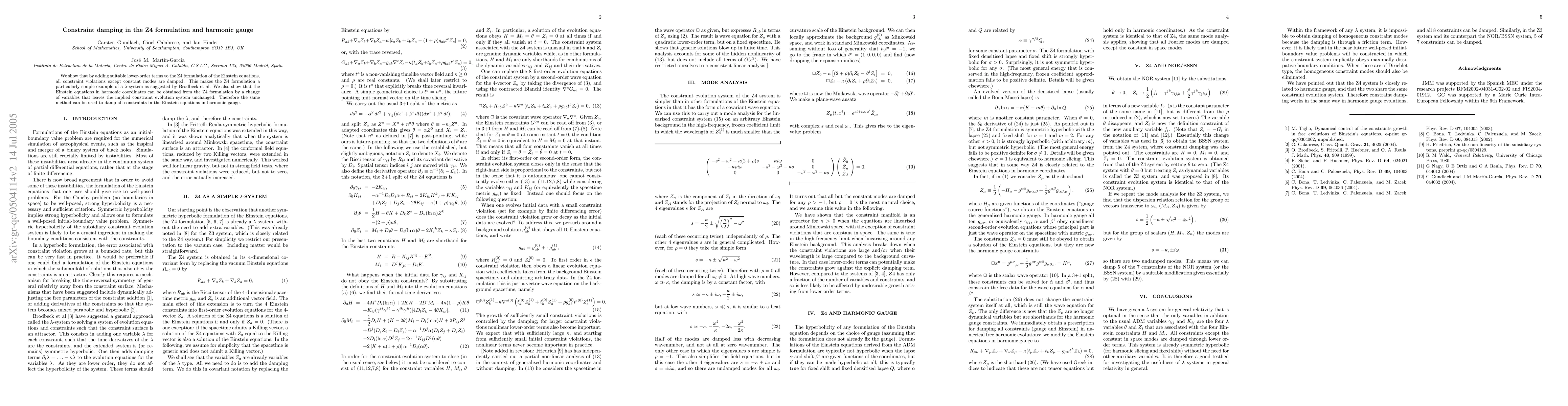Thumbnail for Constraint damping in the Z4 formulation and harmonic gauge