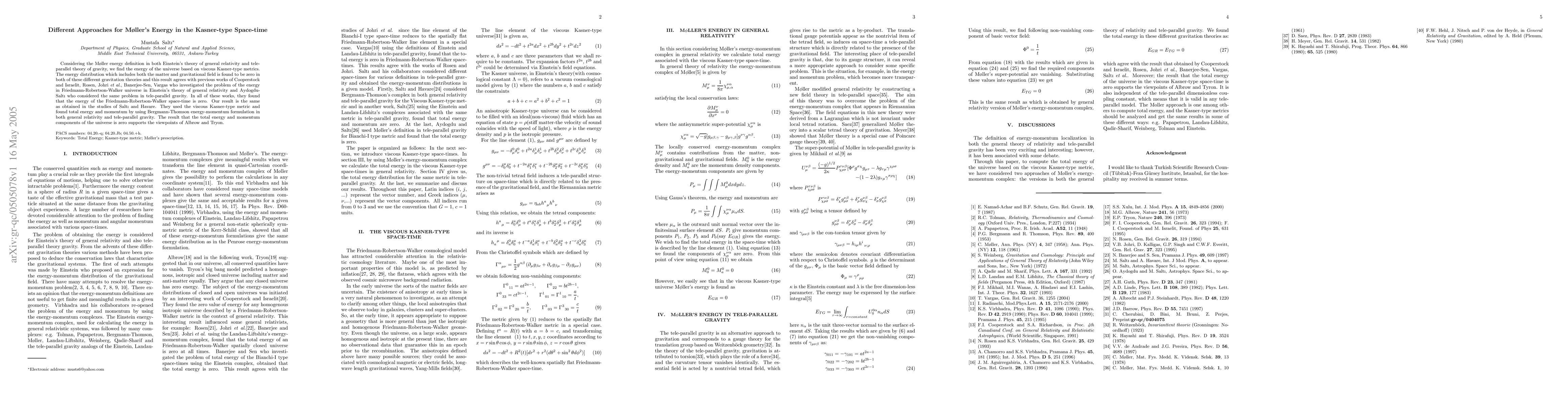 Thumbnail for Different Approaches for Moller's Energy in the Kasner-type Space-time