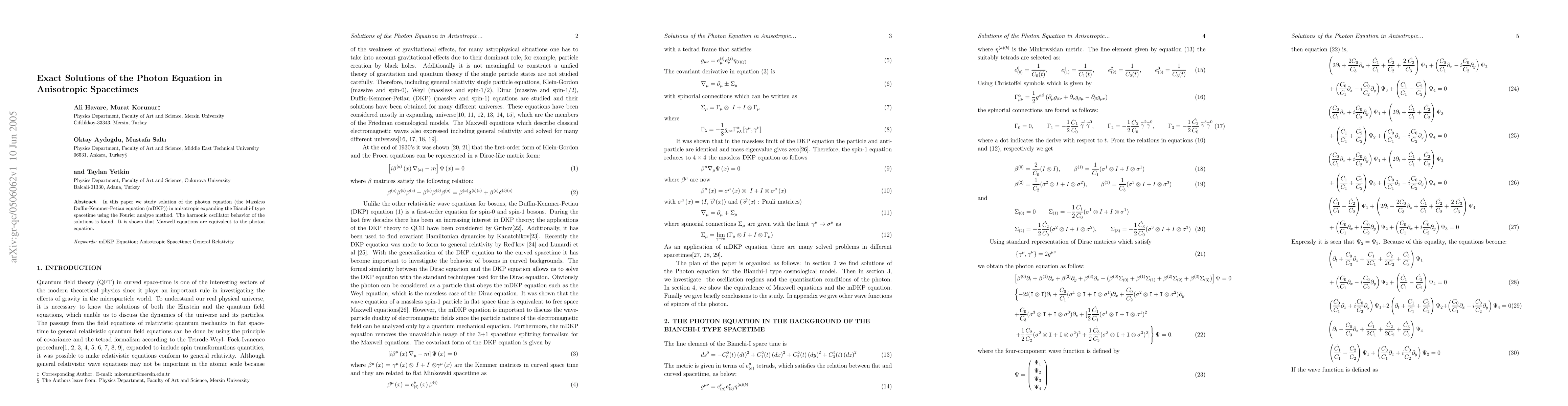 Thumbnail for Exact Solutions of the Photon Equation in Anisotropic Spacetimes