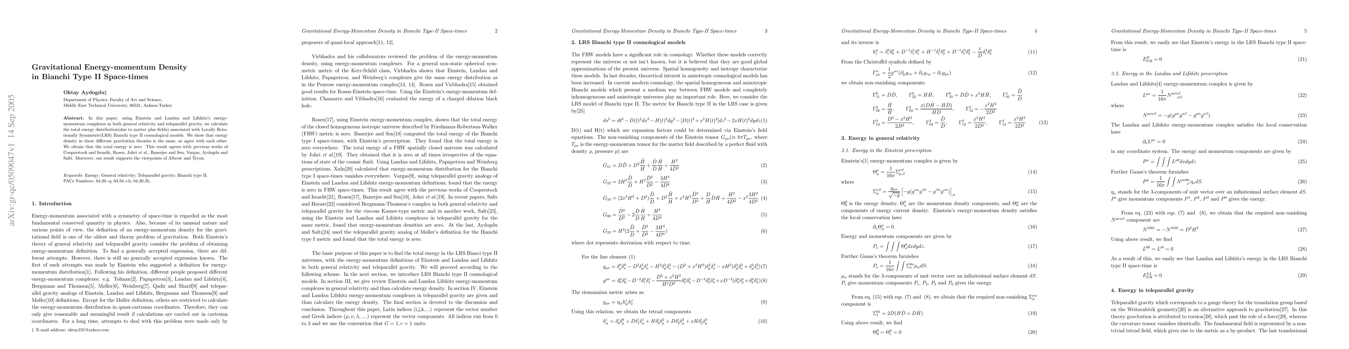 Thumbnail for Gravitational Energy-Momentum Density in Bianchi Type-II Space-times