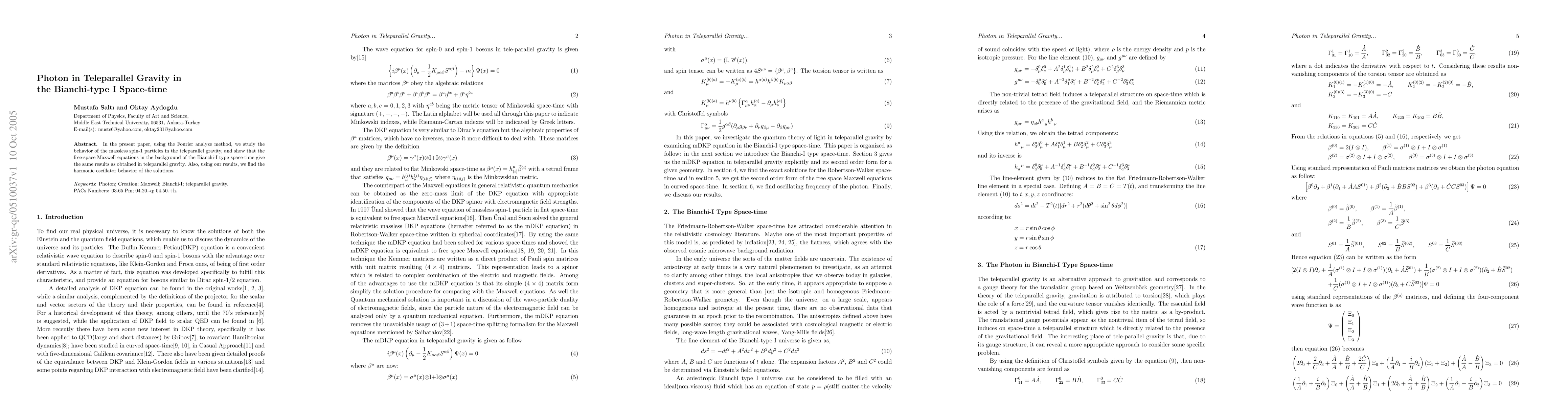 Thumbnail for Photon in Teleparallel Gravity in the Bianchi-type I Space-time