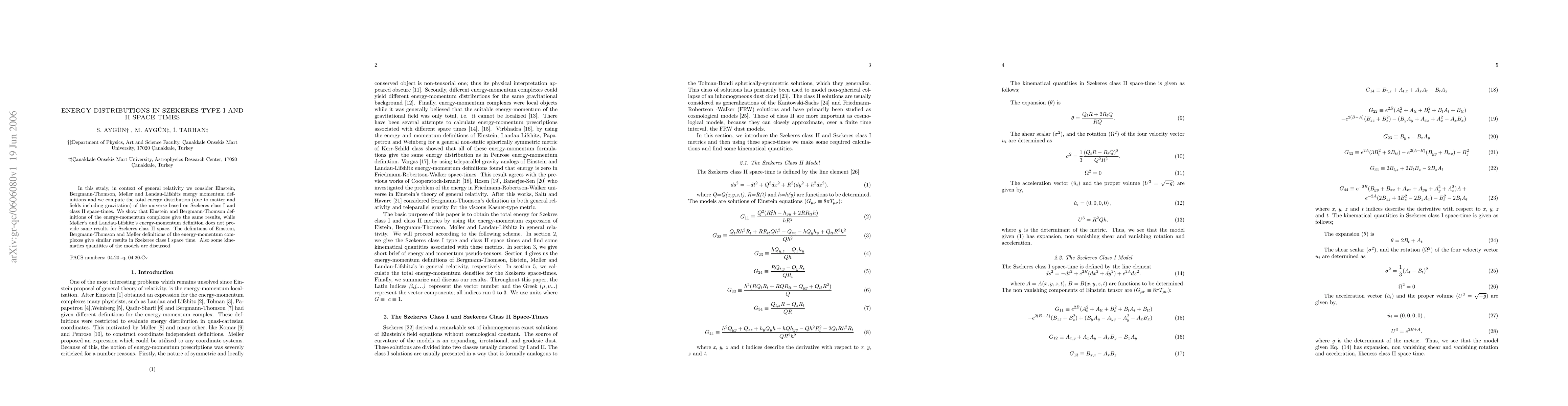 Thumbnail for Energy Distribution in Szekeres Type I and II Space Times