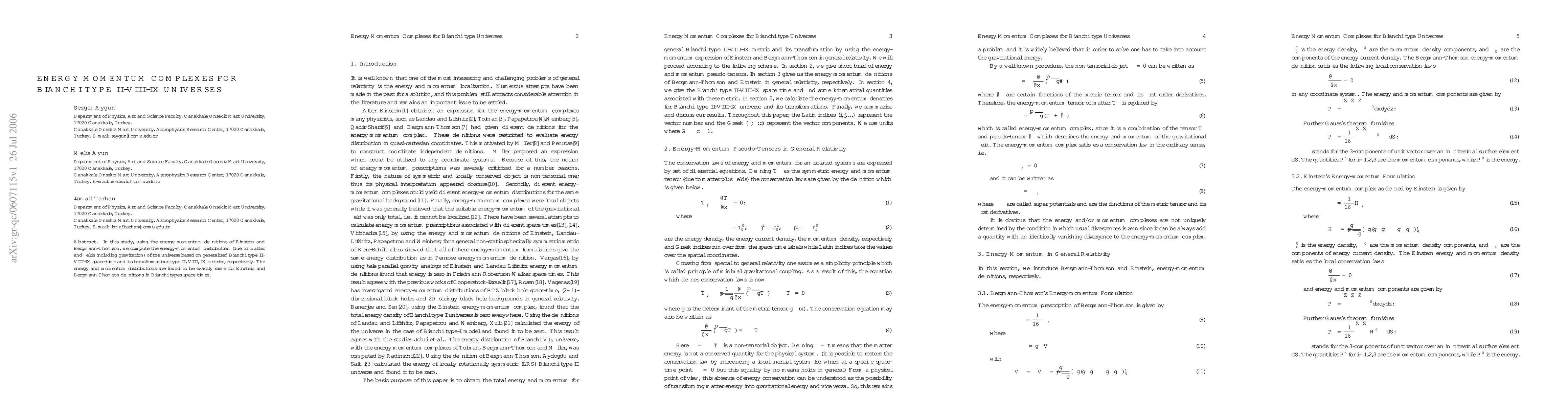 Thumbnail for Energy Momentum Complexes For Bianchi Type II-VIII-IX Universes