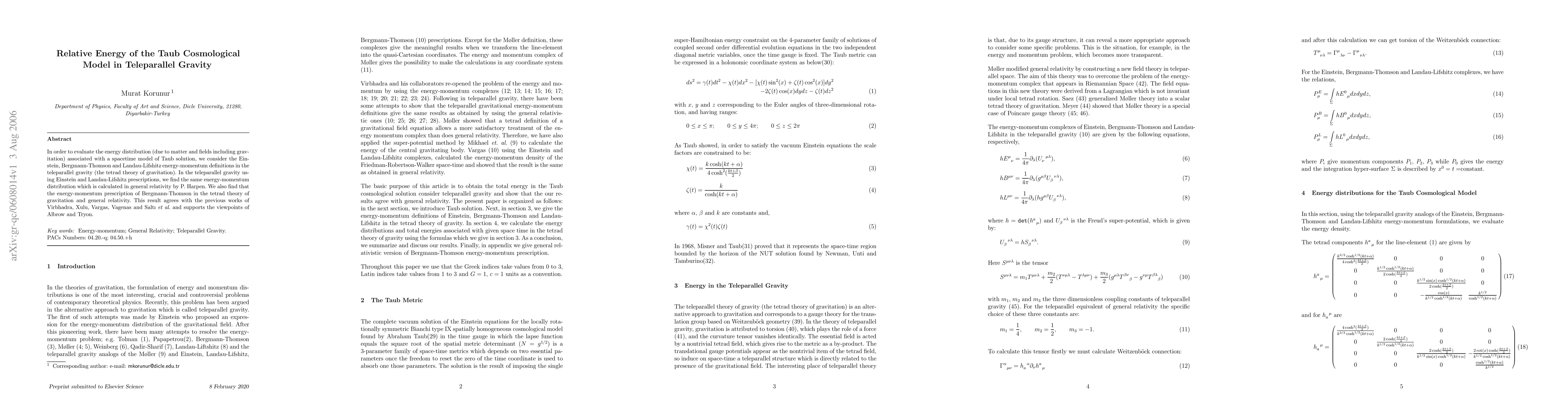 Thumbnail for Relative Energy of the Taub Cosmological Model in Teleparallel Gravity