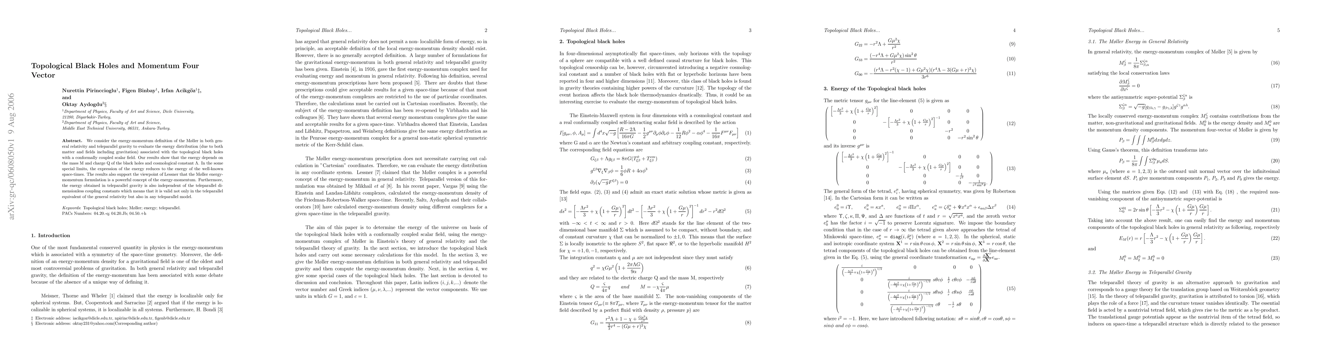 Thumbnail for Topological Black Holes and Momentum Four Vector