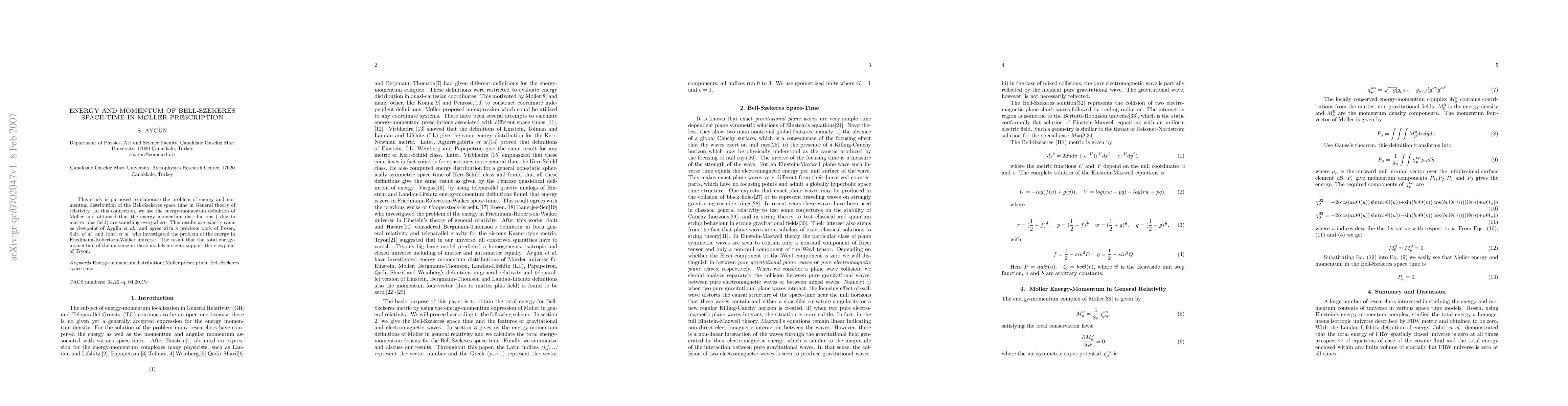 Thumbnail for Energy and Momentum of Bell-Szekeres Space-time in Moller Prescription