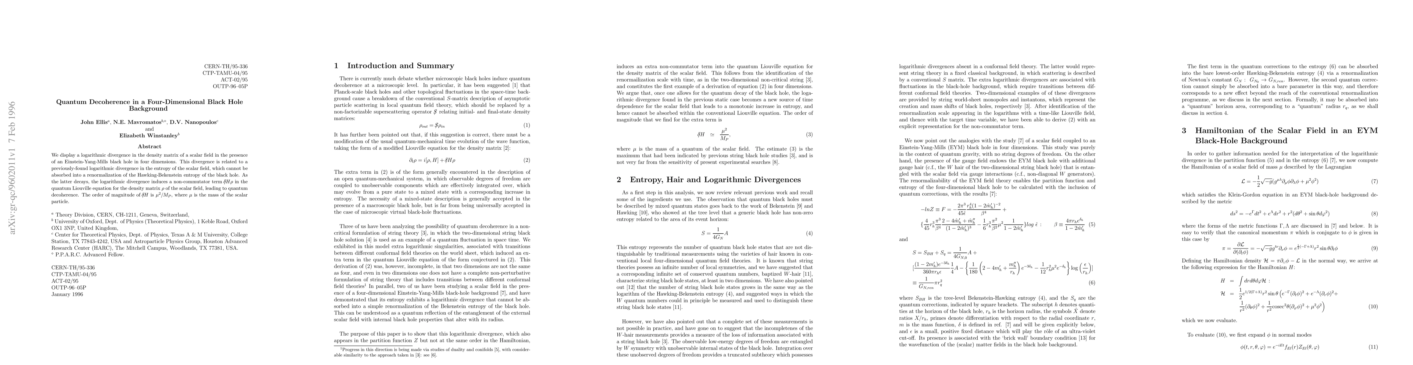 Thumbnail for Quantum Decoherence in a Four-Dimensional Black Hole Background