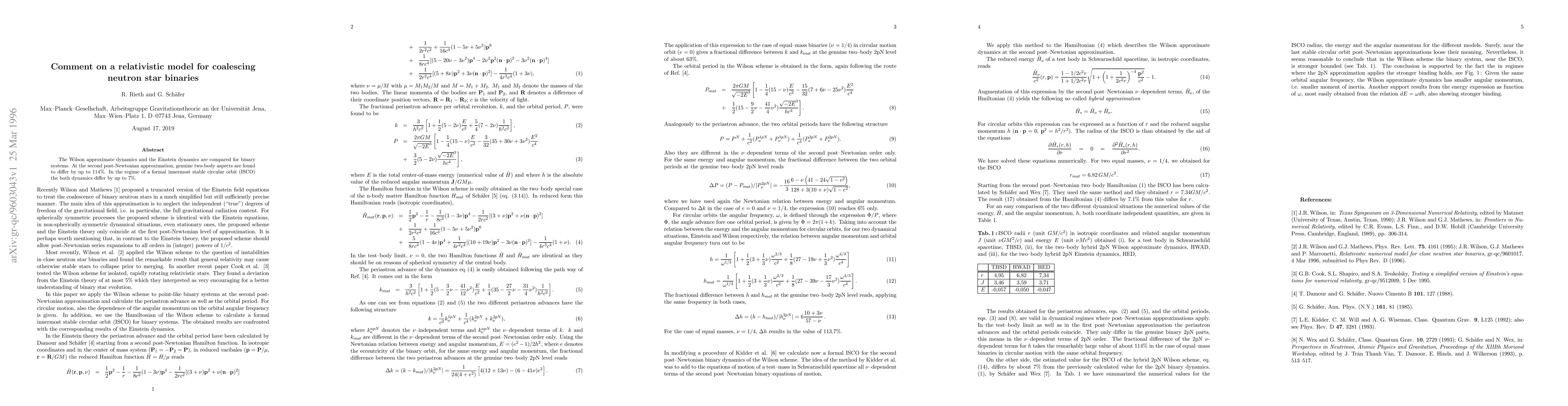 Thumbnail for Comment on a relativistic model for coalescing neutron star binaries