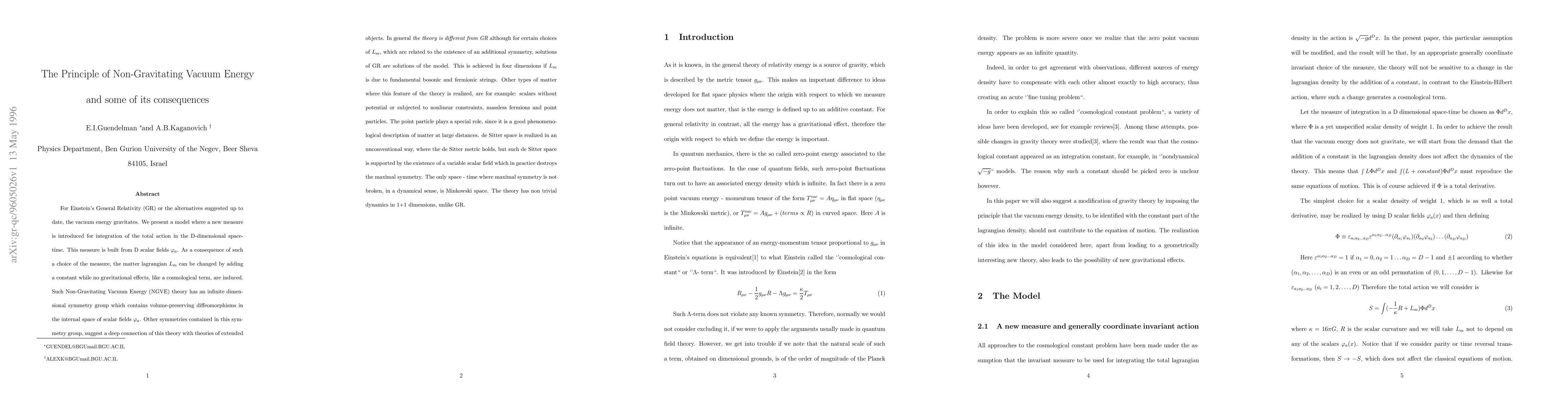 Thumbnail for The Principle of Non-Gravitating Vacuum Energy and some of its
  consequences