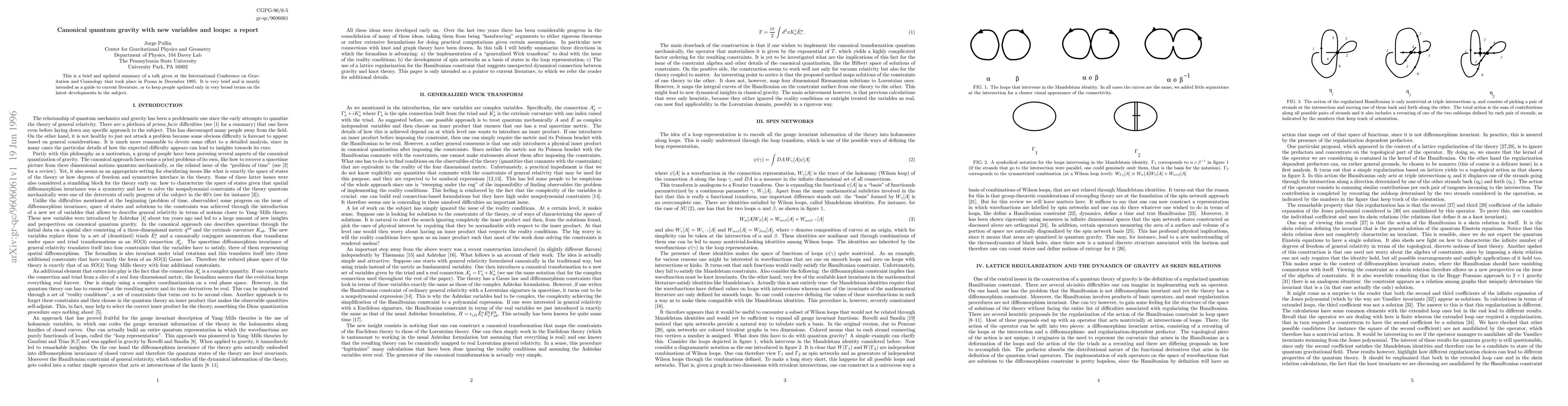 Thumbnail for Canonical quantum gravity with new variables and loops: a report