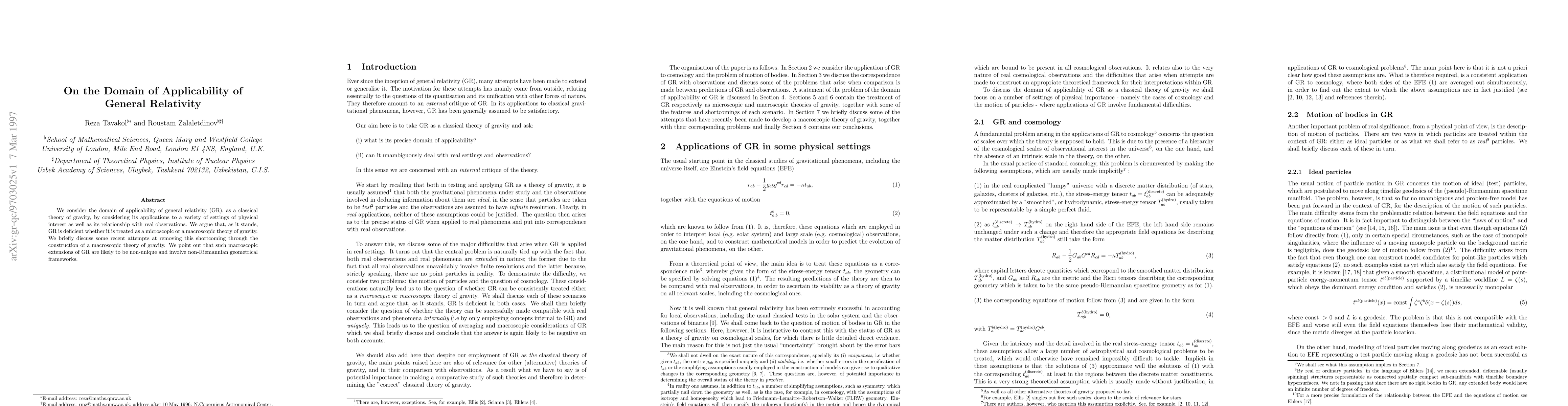 Thumbnail for On the Domain of Applicability of General Relativity