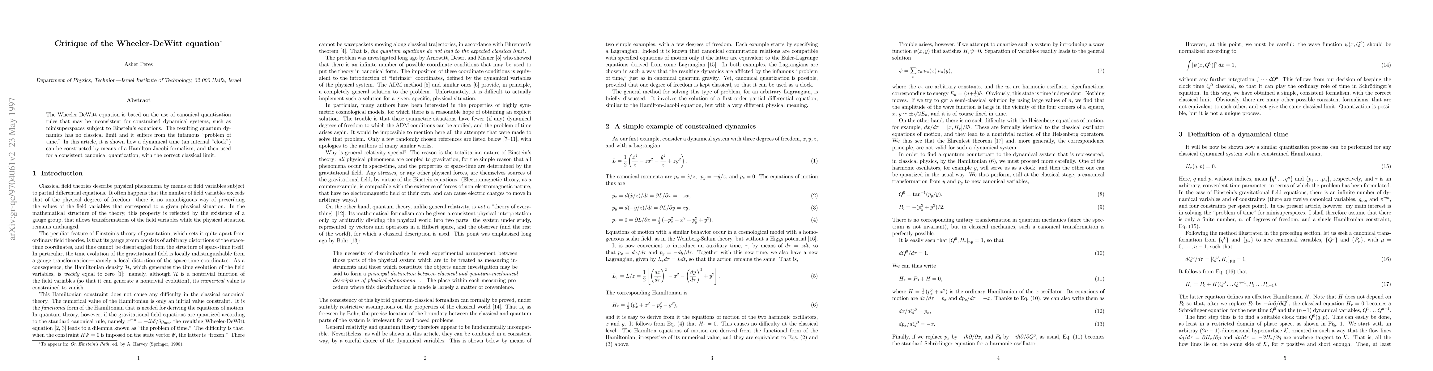 Thumbnail for Critique of the Wheeler-DeWitt equation