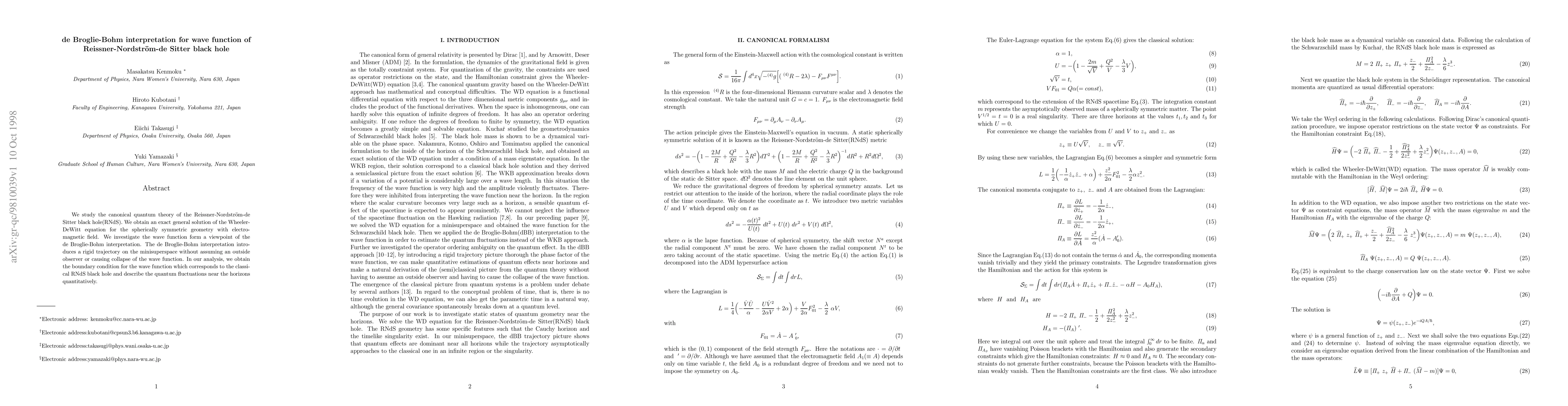 Thumbnail for de Broglie-Bohm interpretation for wave function of
  Reissner-Nordstrom-de Sitter black hole
