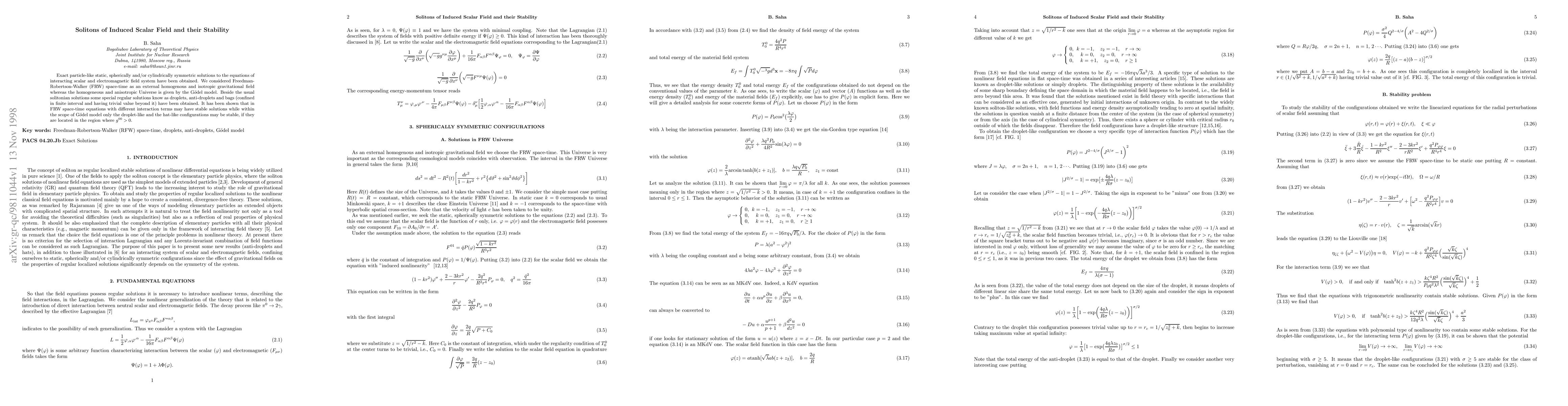 Thumbnail for Solitons of Induced Scalar Field and Their Stability