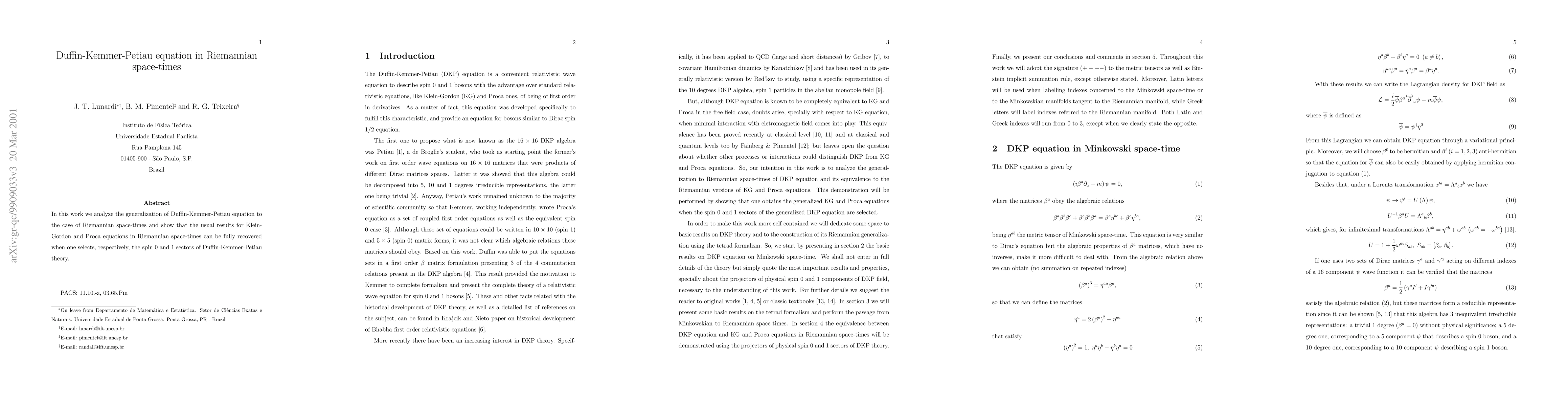 Thumbnail for Duffin-Kemmer-Petiau equation in Riemannian space-times