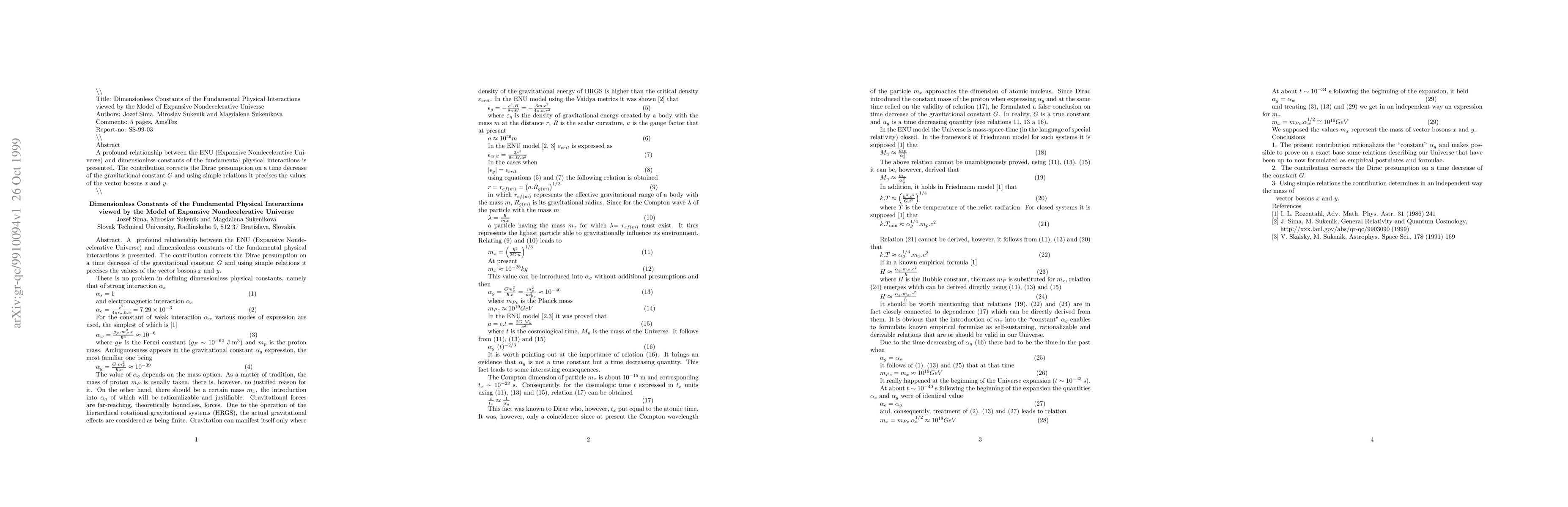 Thumbnail for Dimensionless Constants of the Fundamental Physical Interactions viewed
  by the Model of Expansive Nondecelerative Universe