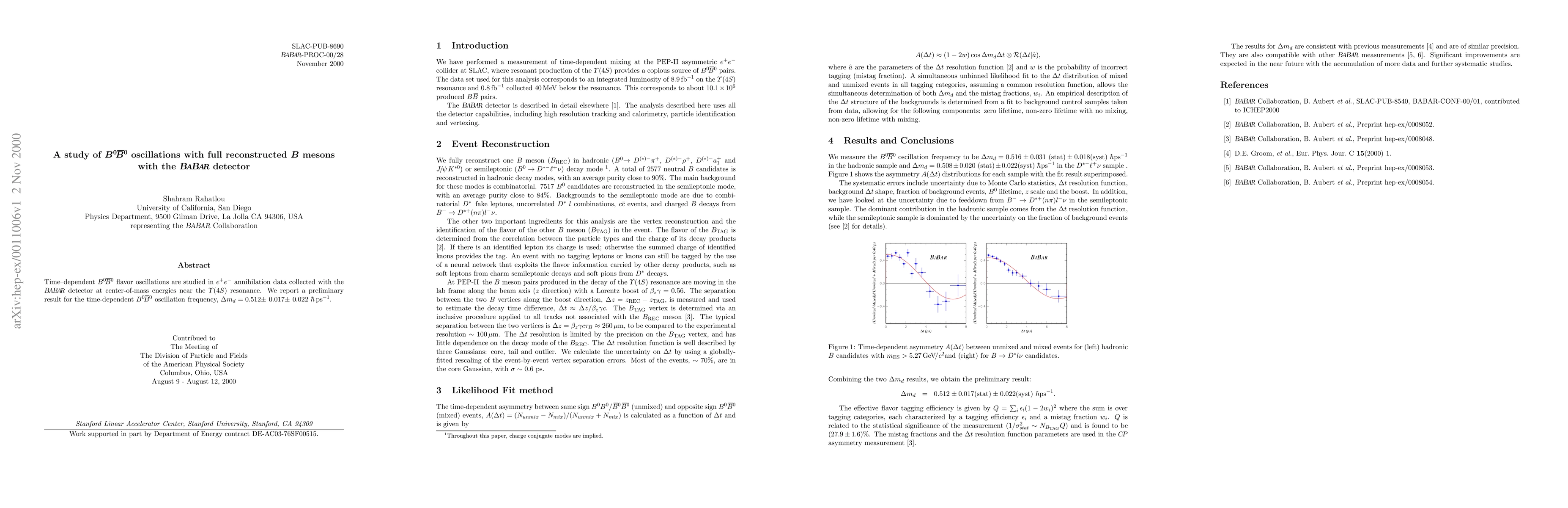 Thumbnail for A study of B0-anti-B0 oscillations with full reconstructed B mesons with
  the BABAR detector
