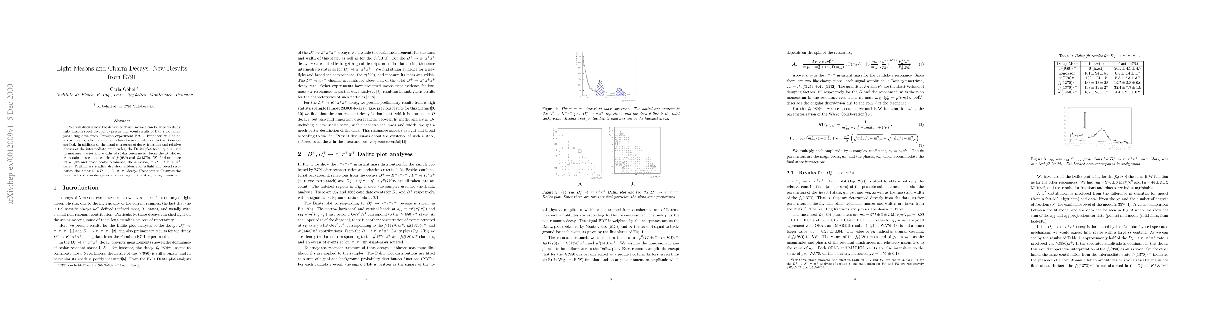 Thumbnail for Light mesons and charm decays: New results from E791