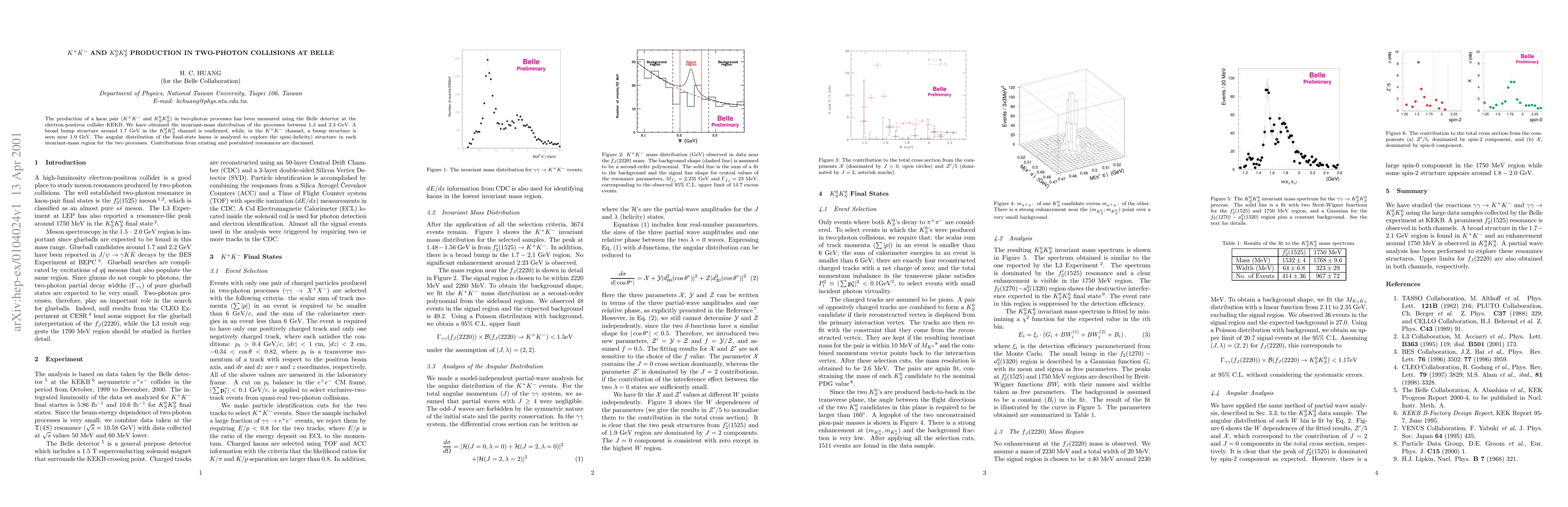 Thumbnail for K+K- and KsKs Production in Two-Photon Collisions at Belle