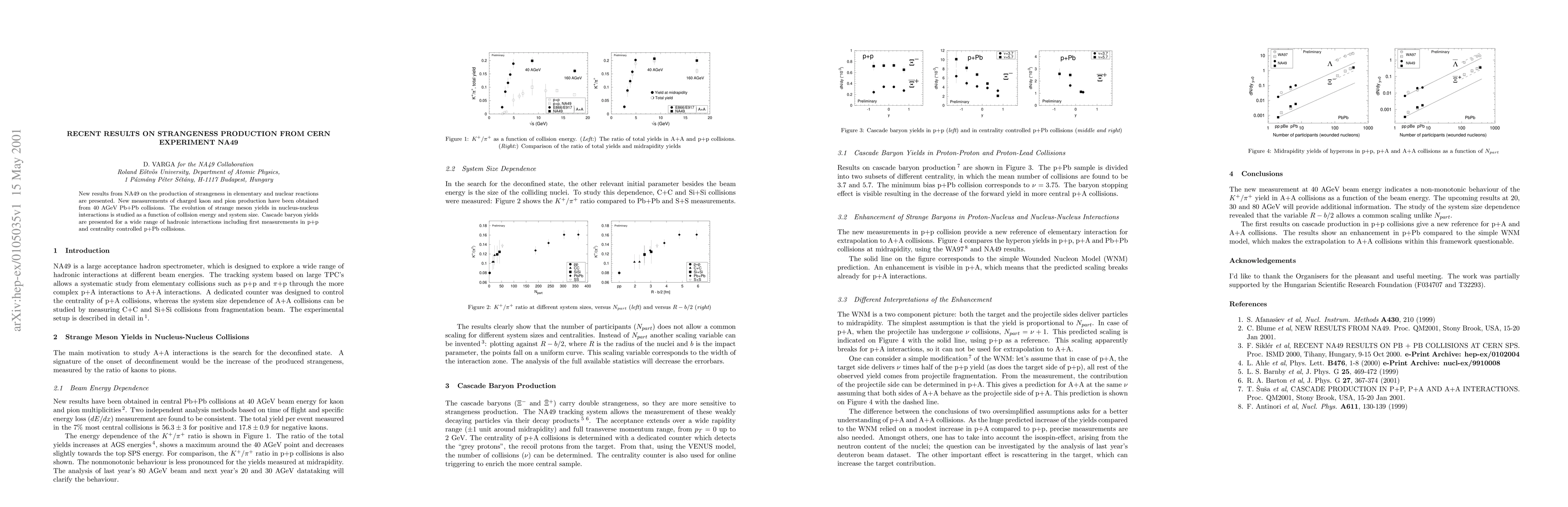 Thumbnail for Recent Results on Strangeness Production from CERN Experiment NA49