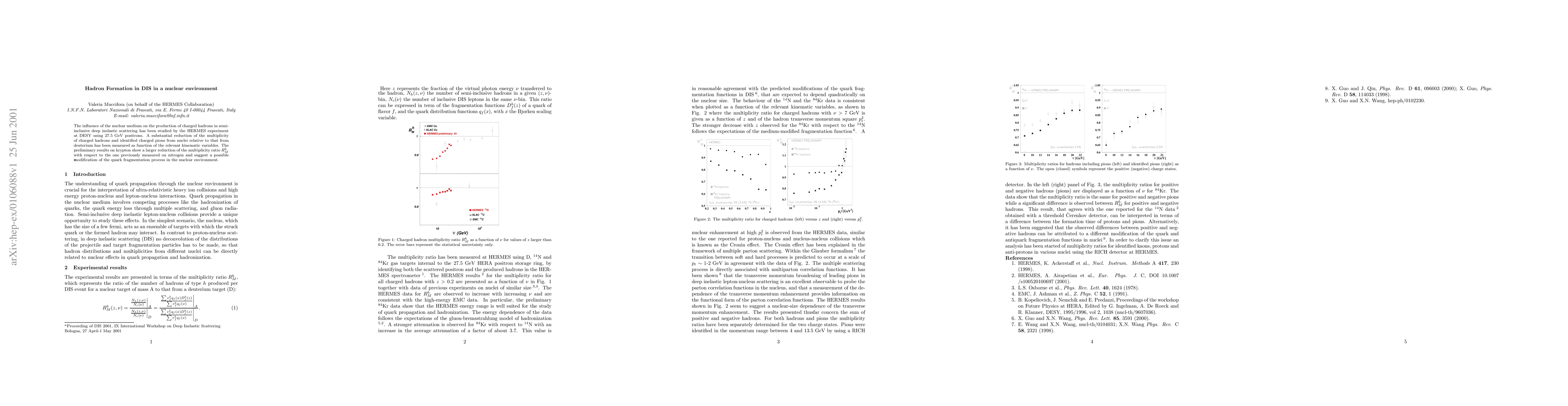 Thumbnail for Hadron Formation in DIS in a nuclear environment