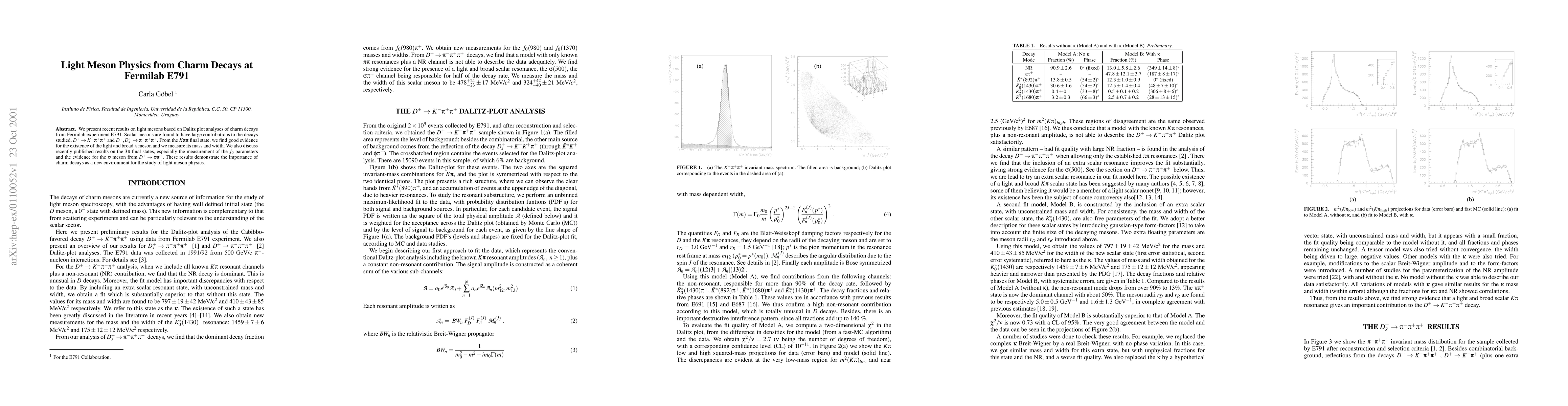 Thumbnail for Light Meson Physics from Charm Decays at Fermilab E791