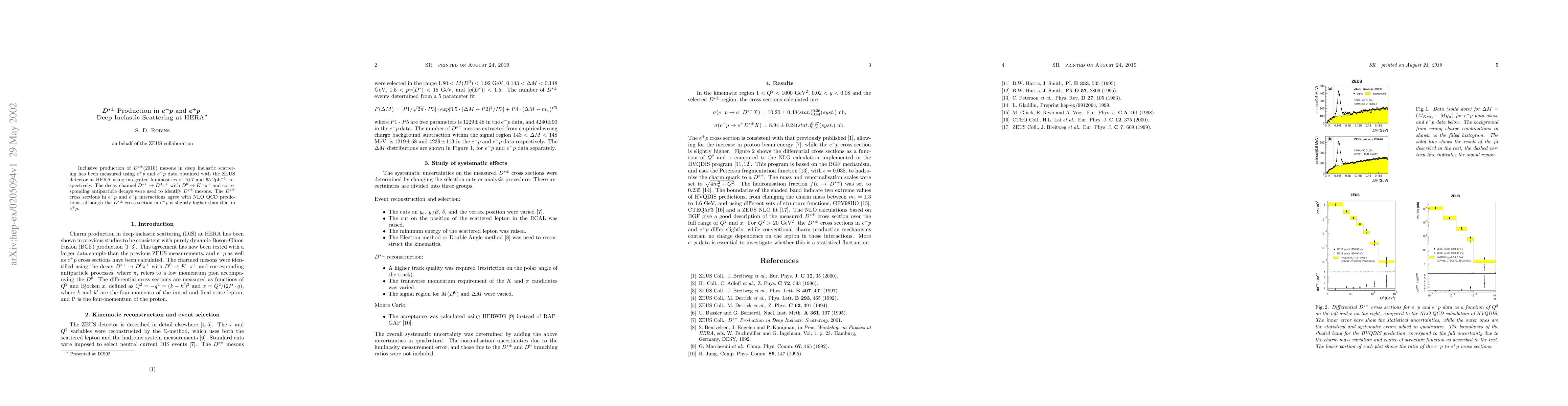 Thumbnail for D*+/- Production in e-p and e+p Deep Inelastic Scattering at HERA
