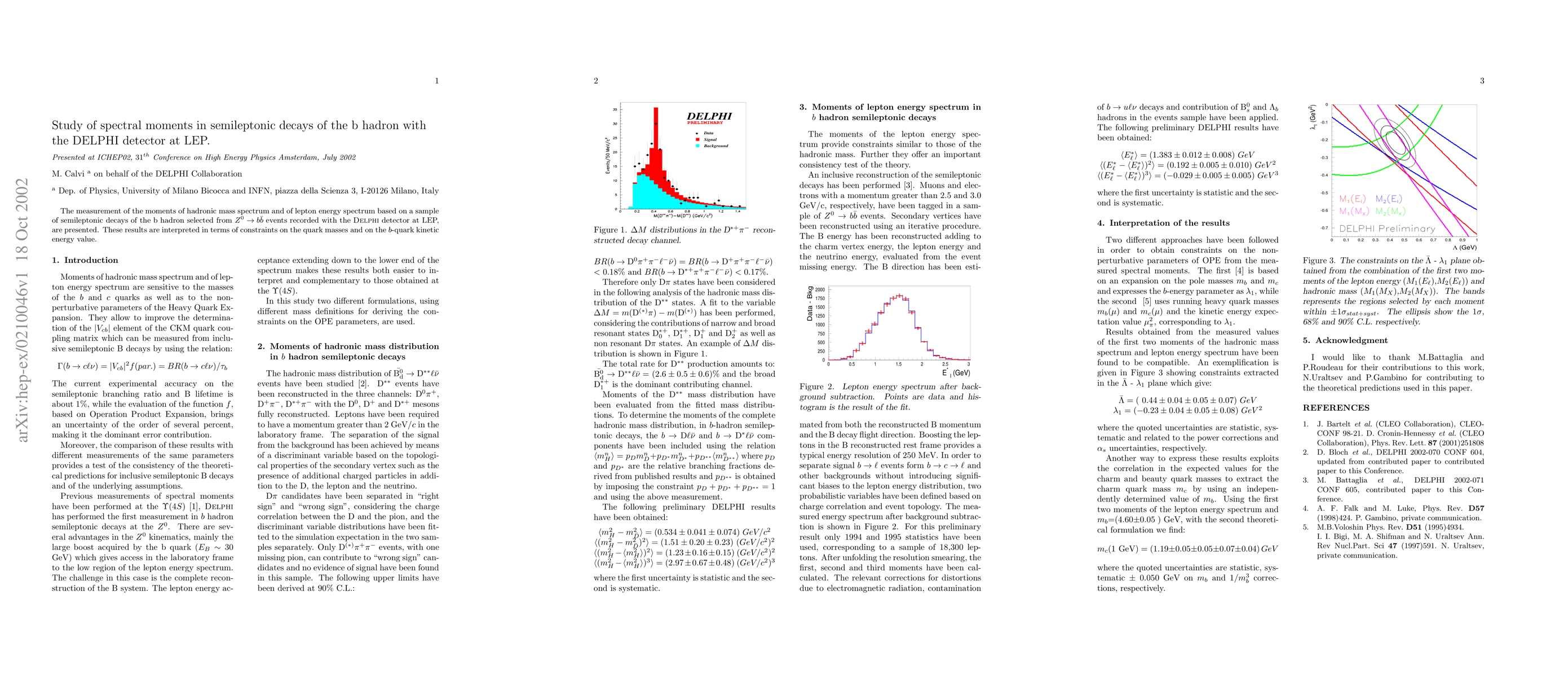 Thumbnail for Study of spectral moments in semileptonic decays of the b hadron with
  the DELPHI detector at LEP