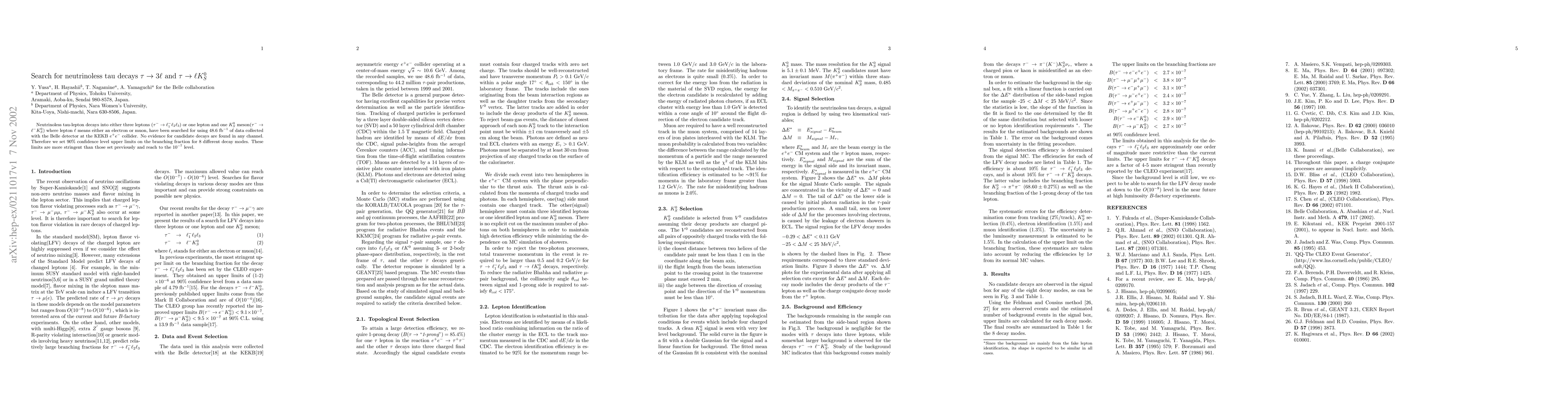 Thumbnail for Search for neutrinoless tau decays tau -> 3l and tau -> l K0S