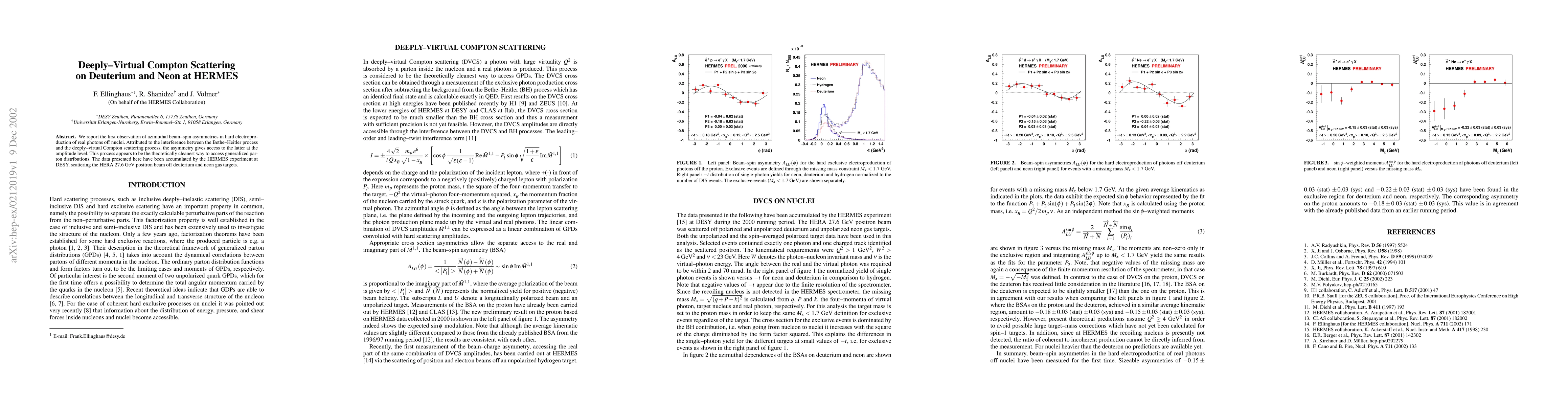 Thumbnail for Deeply-Virtual Compton Scattering on Deuterium and Neon at HERMES