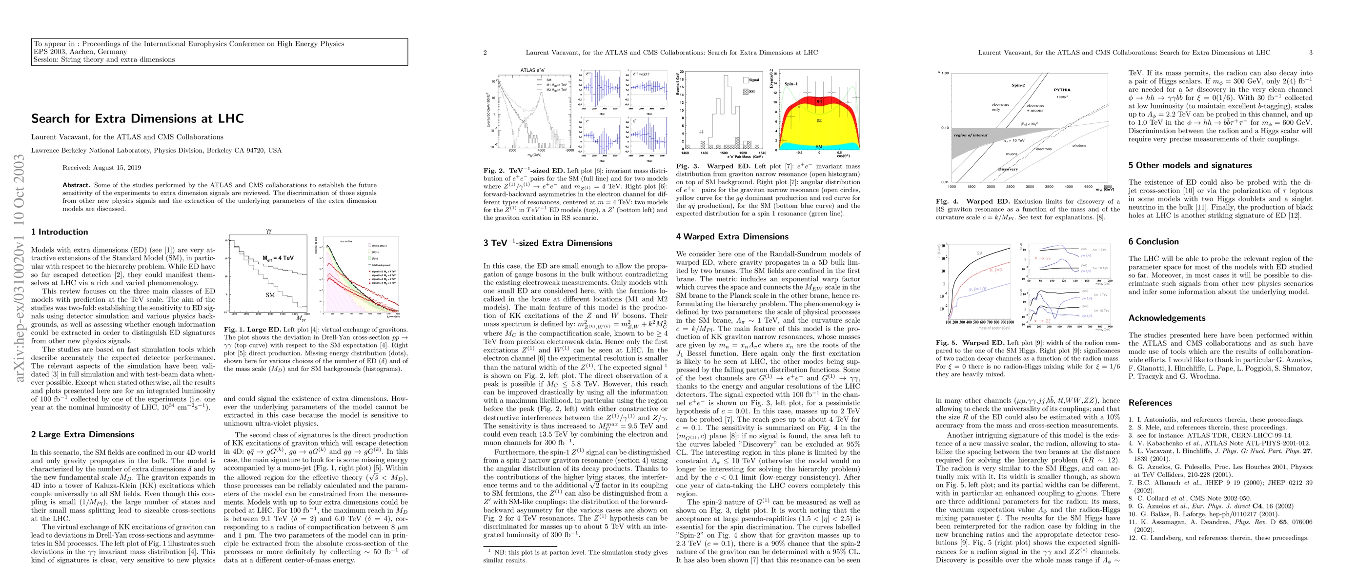 Thumbnail for Search for Extra Dimensions at LHC