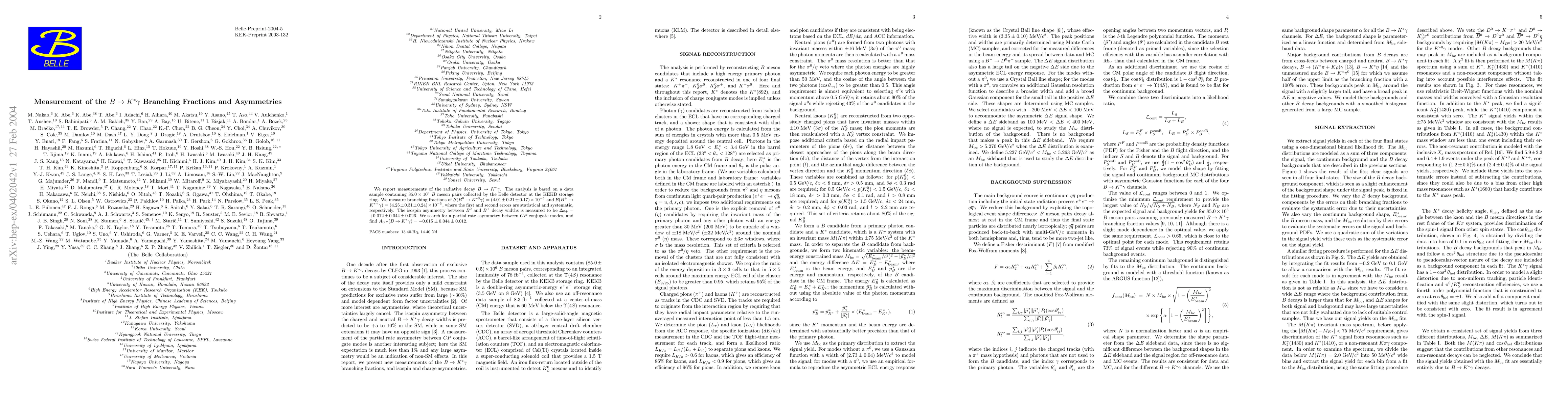 Thumbnail for Measurement of the B --> K^* gamma Branching Fractions and Asymmetries